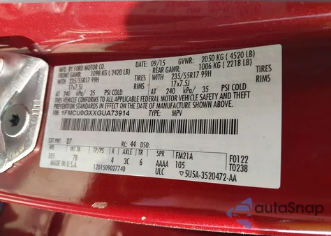 2016 Ford Escape Se z USA, uszkodzony, nr VIN 1FMCU0GXXGUA73914